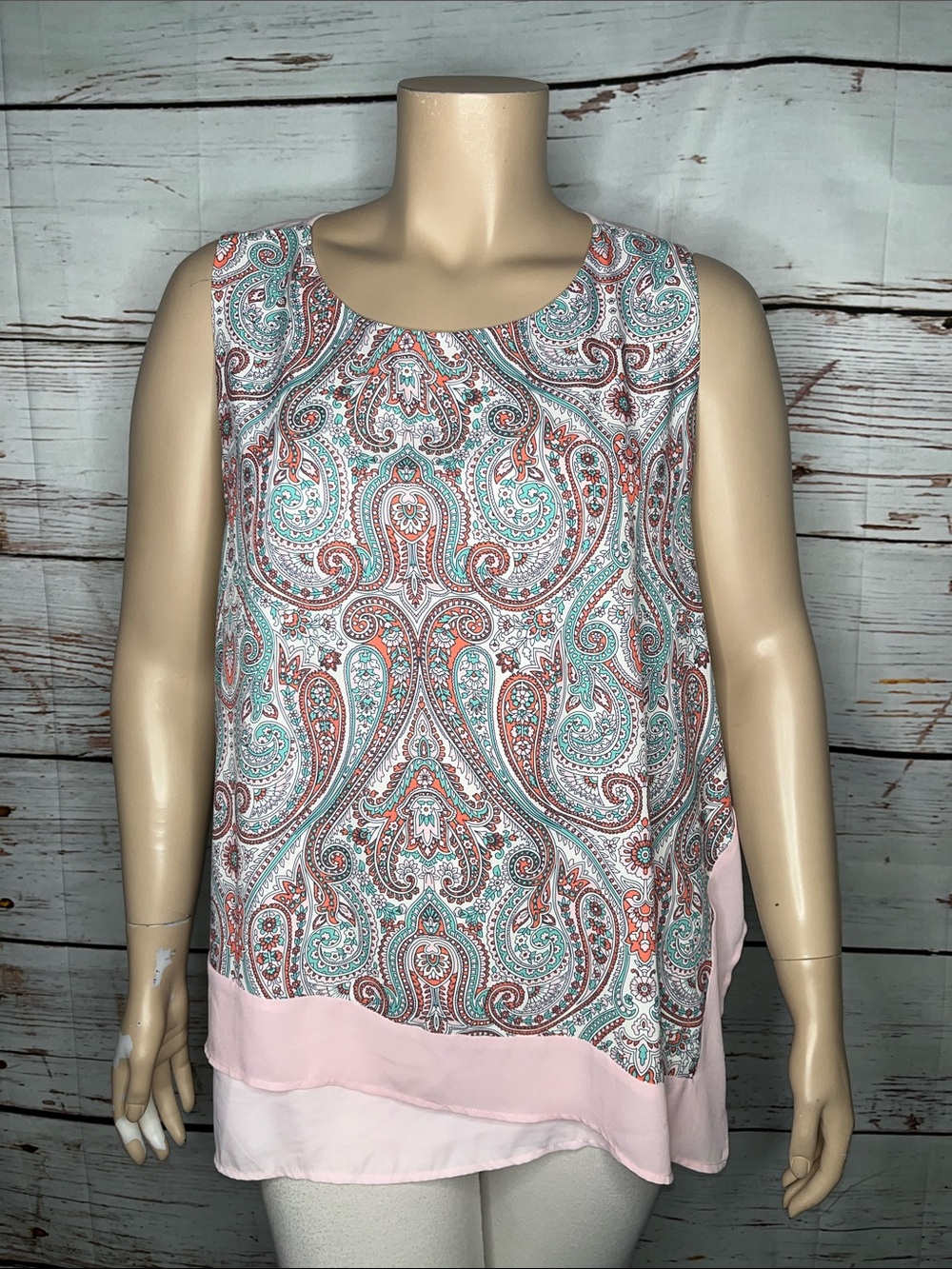 DG2 by Diane Gilman Size 2X Pink - Paisley Print Chiffon Tank Top Blouse